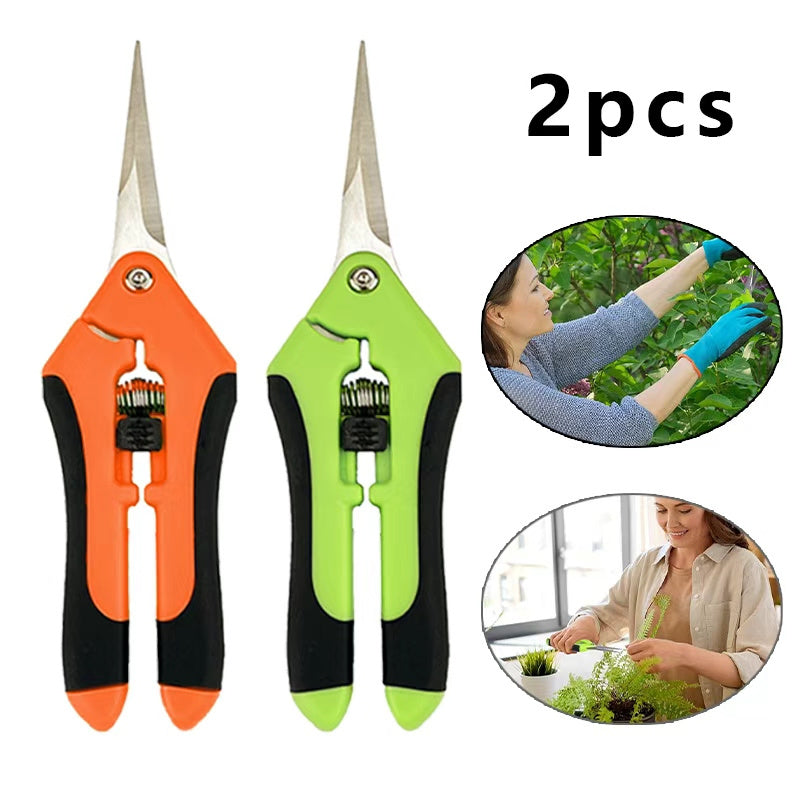 TEMU 2pcs Stainless Steel Garden Pruning Shears With Ergonomic Non-slip Handles - Labor-saving Scissors For Flowers, Plants, And Gardening, ,