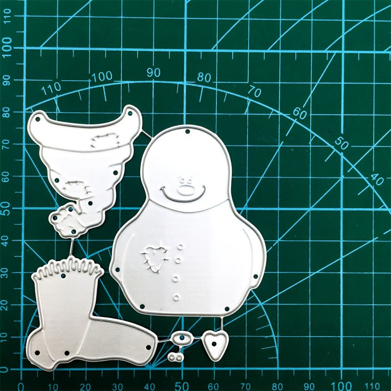 TEMU 1pc Diy Christmas Snowman Card Mold - Carbon Steel Crafting Template With Hat, Scarf, Bundle - For Holiday Greeting Cards, Scrapbooking, -