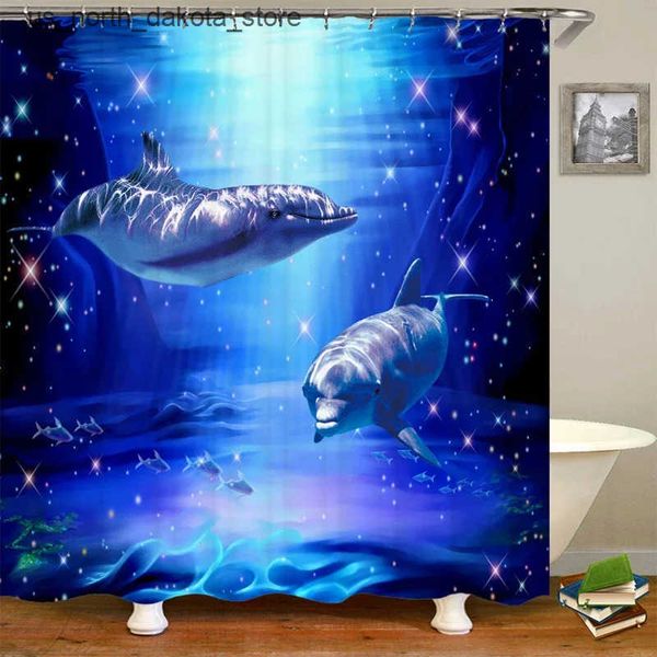 Shower Curtains Dolphin ocean themed hook washable dolphin waterproof 3D animal shower curtain bathroom decoration J241205