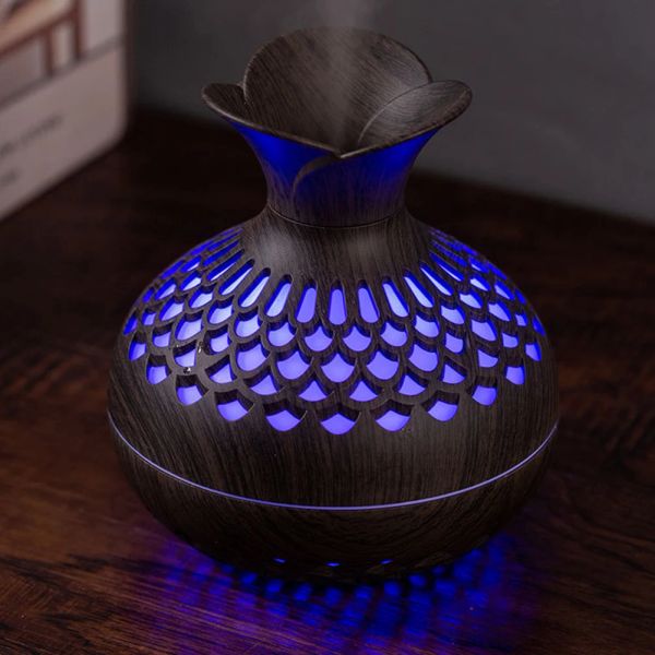 Essential Oil Diffuser Silent Flower Vase Wood Grain Humidifier Mist Humidifier for Office-Home-Nursery-Study-Yoga Room