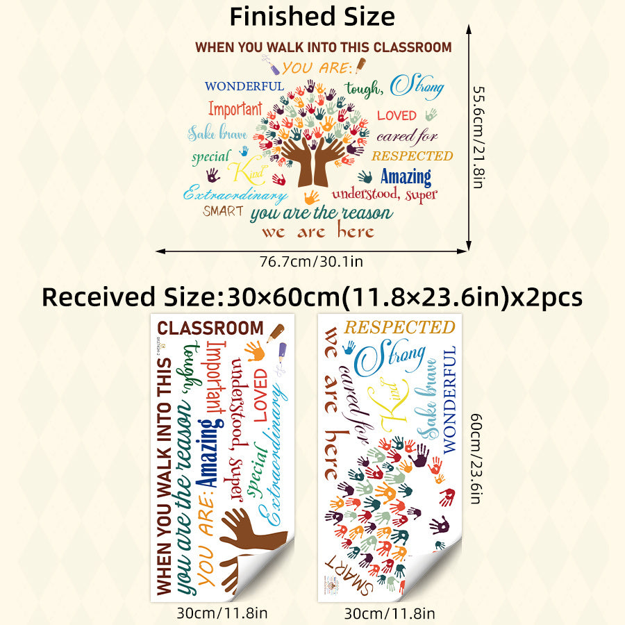 TEMU 2pcs Inspirational Watercolor Wall Decals - Removable Pvc Stickers With Motivational Phrases For Classroom, Bedroom, Playroom & Home Decor