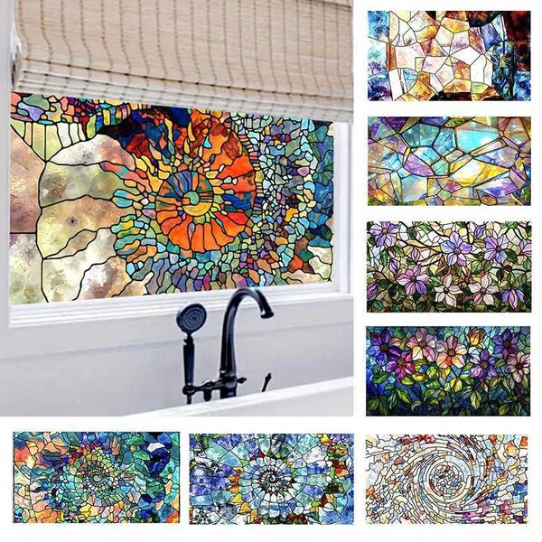 1PC 45X100cm Mosaic PVC Window Film Electrostatic Rainbow Privacy Glass Sticker Patch Heat Control Anti UV Decals Y240810
