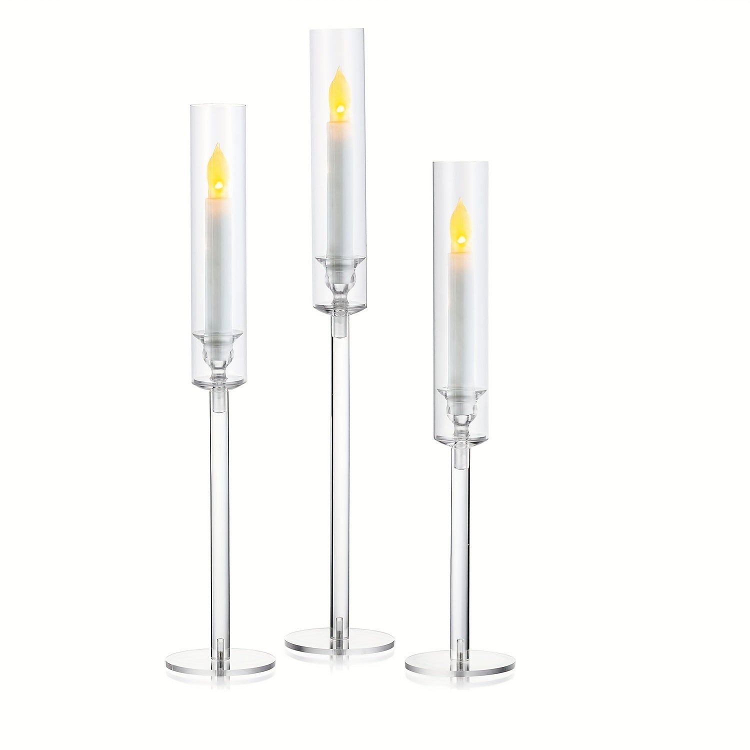 TEMU 3pcs Taper Candlestick Holders For Table Centerpiece, Acrylic Candle Holder For Taper Candles, Clear Hurricane Candle Holder For Wedding