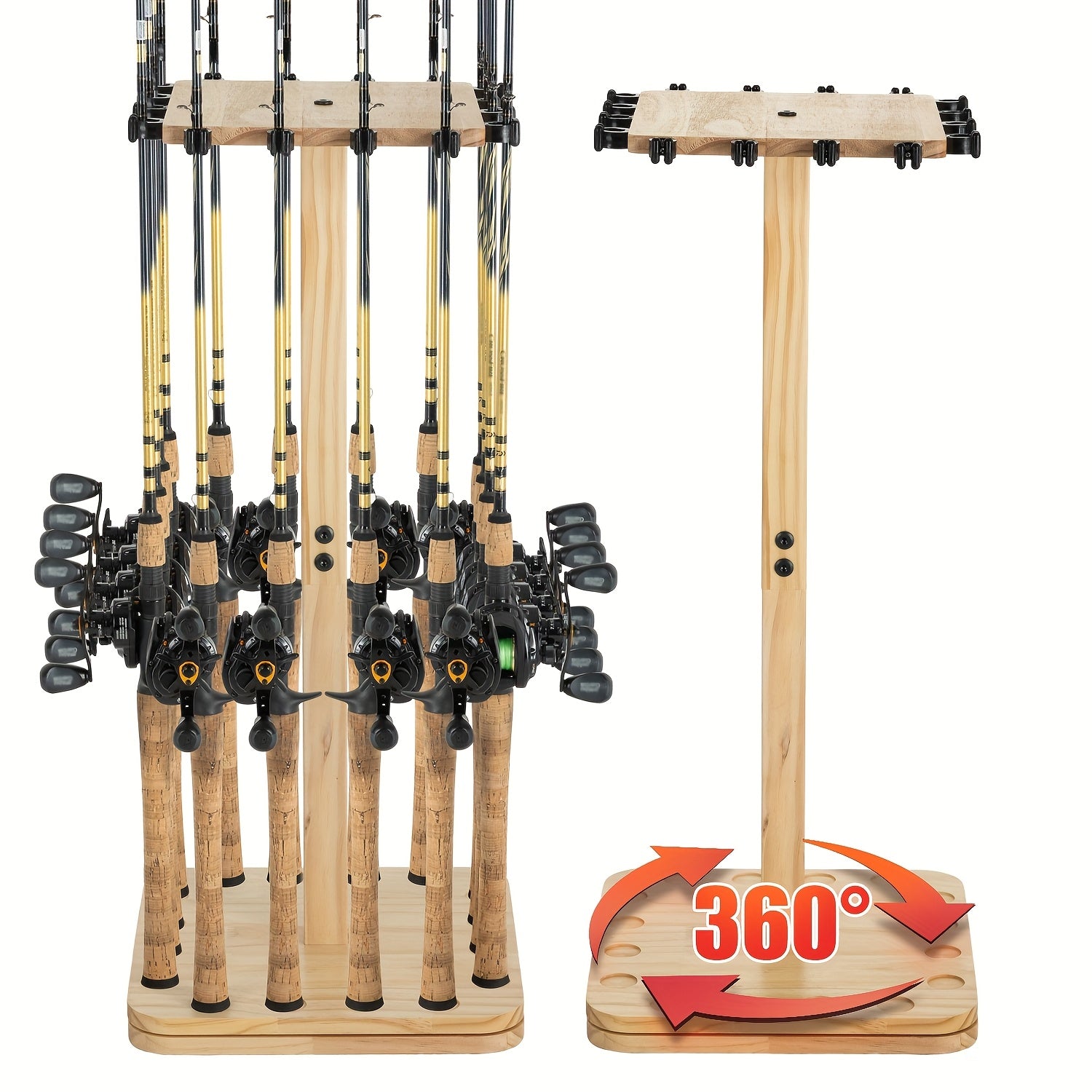 TEMU Fishing Rod Holder 360° Rotating Wooden Rod Pole Rack To 16 Rods Fishing Organizer For Space-saving Fishing Rod Holders For Garage, Best For