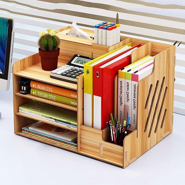 Desk Organizer Books Magazine Newspaper Stationery Storage Box Holder Document Letter Tray for Home Office School Supplies