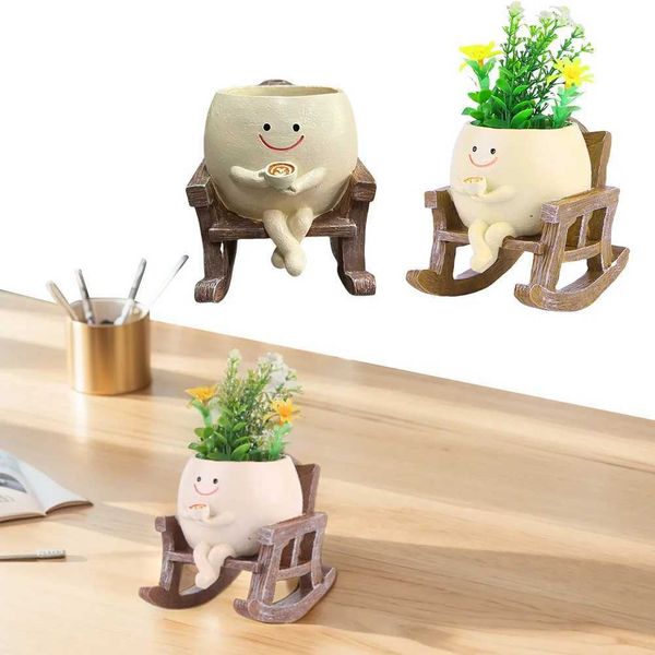 Planters Pots Rocking Chair-Swing Face Flower Pot Succulent Planter Cute Resin Head Planters Home Garden Supplies for Indoor Outdoor Plants
