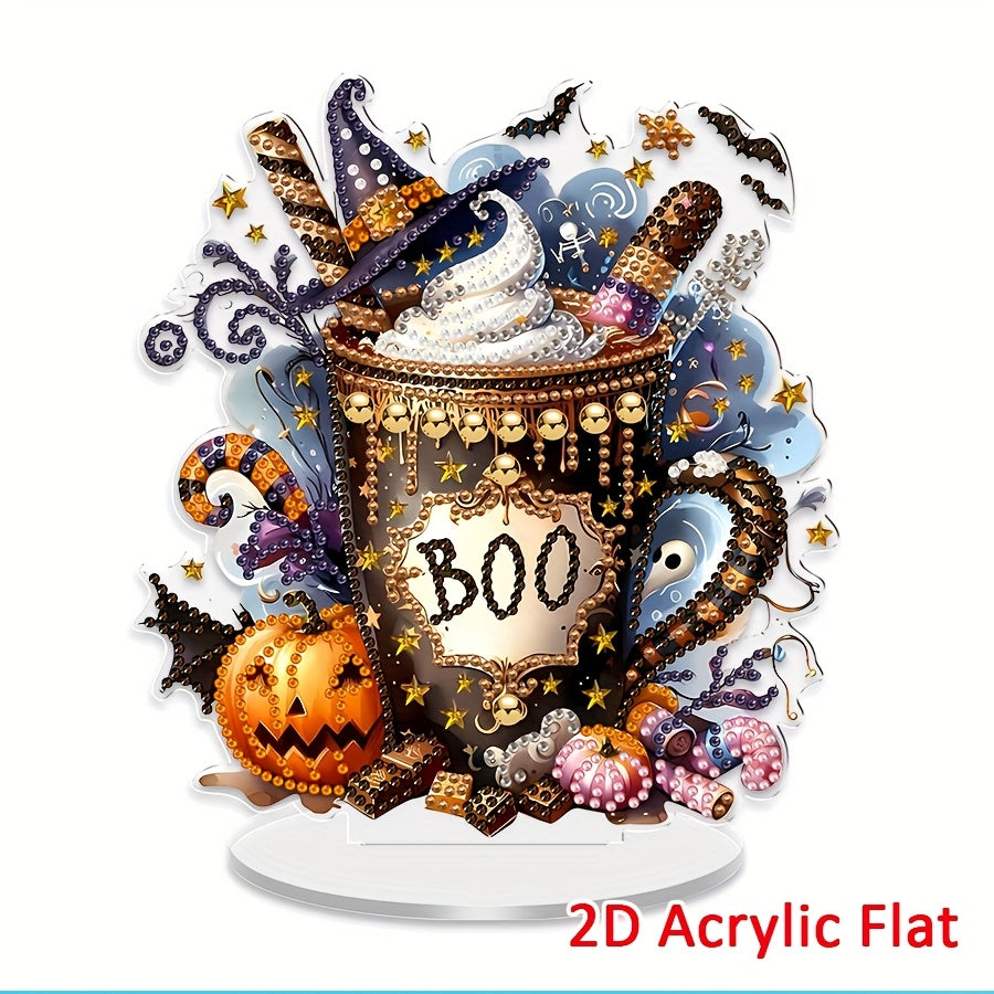 TEMU 2d Flat 5d Diy Halloween-themed Diamond Painting Kit, With Irregular-shaped Acrylic Crystals, Creative Handmade Desktop Decoration, Festive
