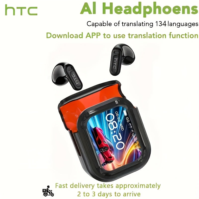 TEMU Htc Ne20 New Ai Translation With Hd Led Touch Screen, Bluetooth 6.0 Latency Hifi Stereo In-ear Headphones, 134 Languages Face-to-face
