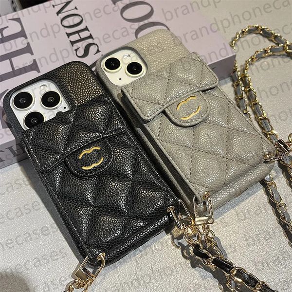 Leather Wallet Phone Case Designer iPhone Case Chain for Apple iPhone 15 Pro Max 14 Pro 13 Case Card Holder Makeup Mirror Fashion Leather Qu