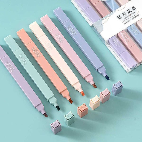 Highlighters 6PcsSet Markers Pastel Drawing Pen Double Head Fluorescent Highlighter Pen for Student School Office Supplies Cute Stationery J