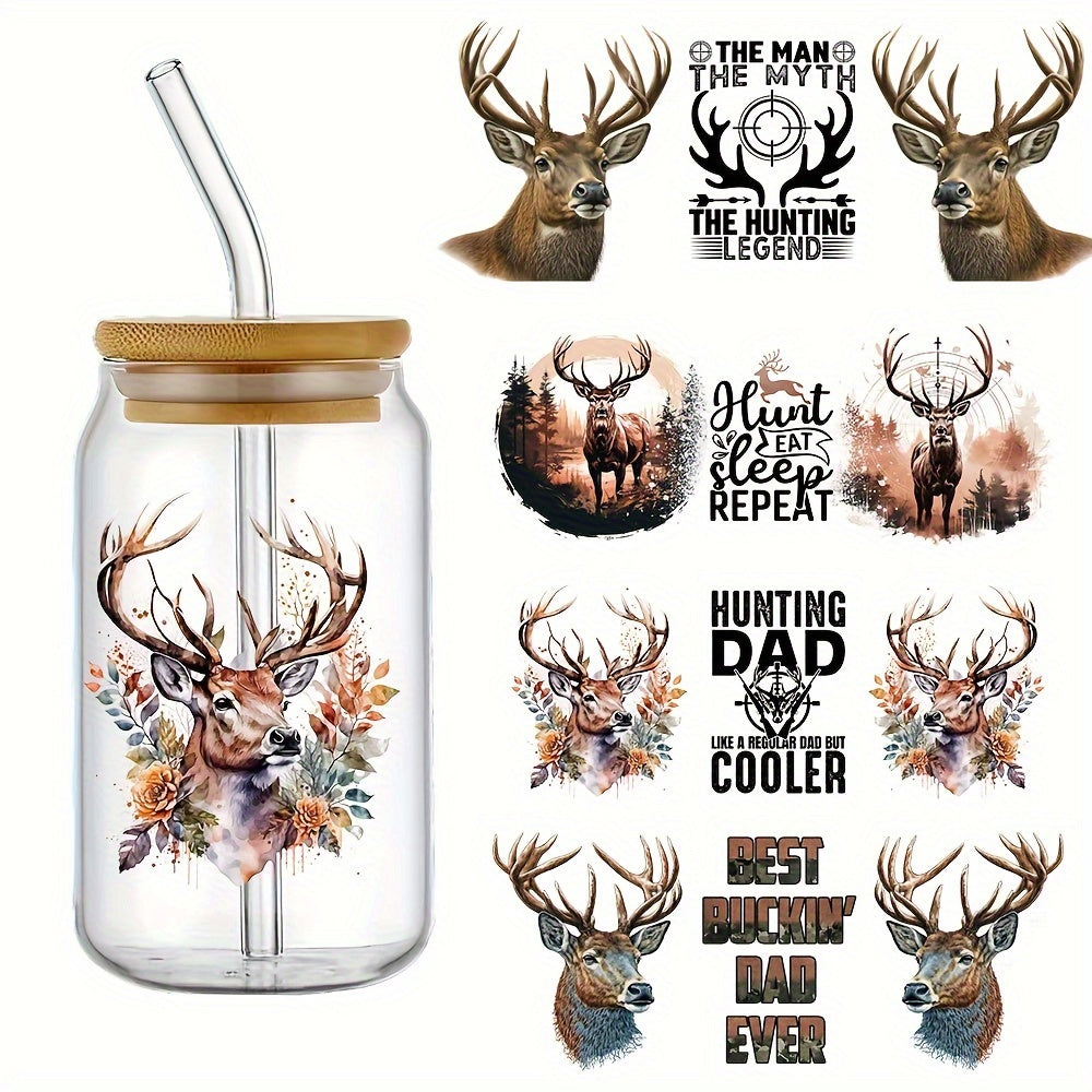 TEMU 4pcs-set Deer Hunting Uv Dtf Cup Wraps Decals Printing Self-adhesive Transfer Paper Dtf Transfer Transfer Paper For 16 Oz Glass Can Wrap, 3d