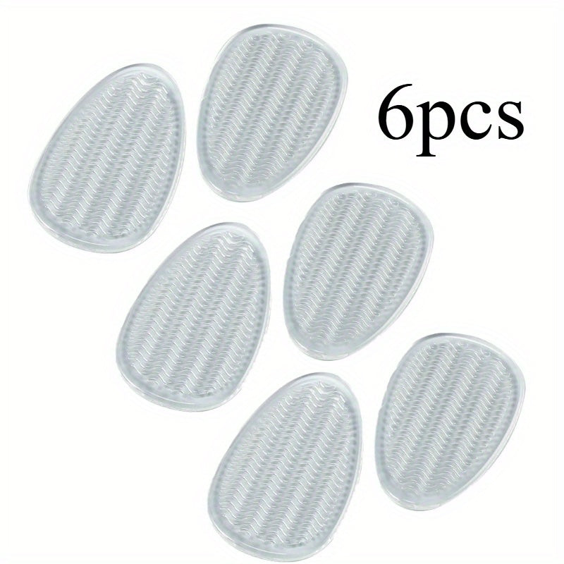 TEMU 6pcs Transparent Silicone Non-slip Insoles - For Women's Heels & Sandals, Anti-chafing Forefoot Cushion, Half-size Pad With Grip