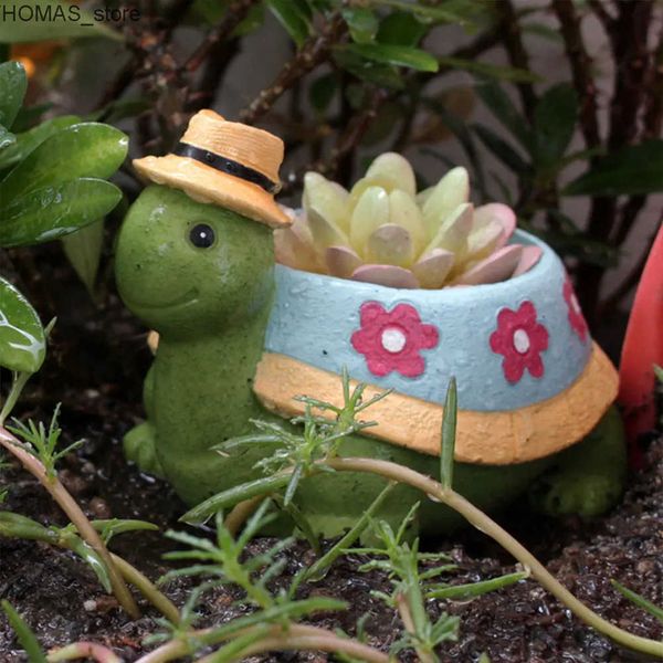 Planters Pots Cartoon Animal Succulent Flower Pot Turtle With Straw Hat Gardening Rasin Pot Green Plants Pot Home Garden Decorations Cute Po