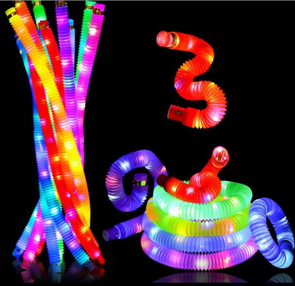 DIY Pop Luminous Tubes Led Fluorescent Color Retractable Plastic Tube Kids Sensory Toys Adults Child Stress Relieve Squeeze Toy