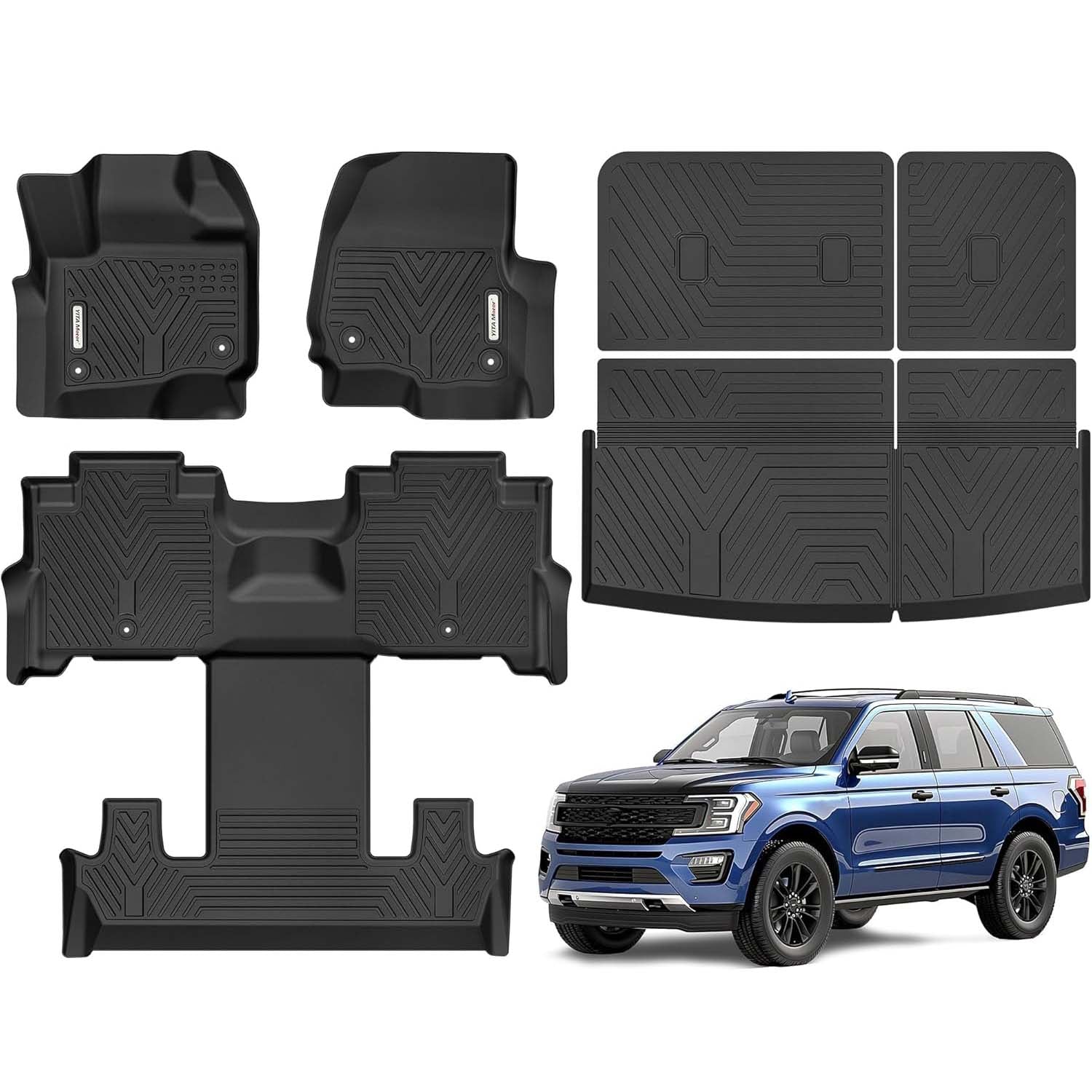 YITAMOTOR All-Weather Floor Mats for 2018-2025 Ford Expedition (7-Seater) – Custom Fit TPE Floor Liners & Back Seat Protector (Excludes MAX-Limited)