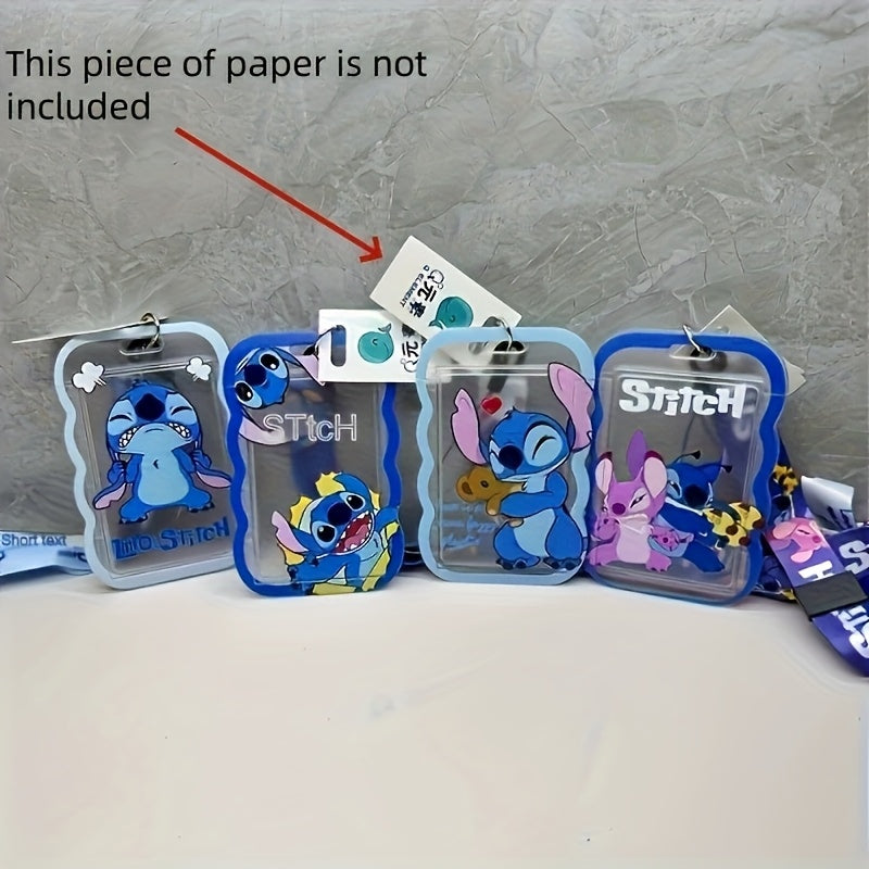 TEMU 4pcs Licensed Stitch Clear Card Holder With Lanyard - Versatile, Durable Plastic Id And Dining Card Holder For Office And Everyday Use
