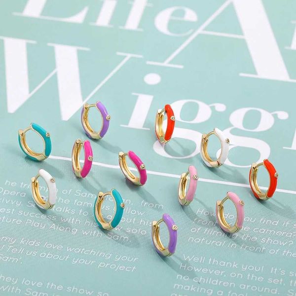 Fashion Round Circle Multicolor Enamel Hoop Earring CZ Crystal Huggie Small Ear Buckle Gold Color Female Hoops Trendy JewelryX240912