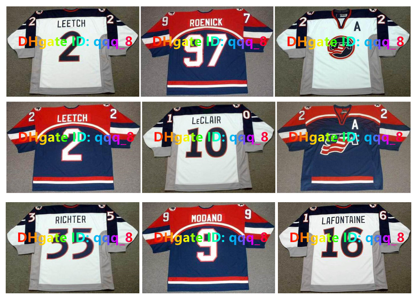 1998 2002 USA Throwback Hockey Jersey BRIAN LEETCH JEREMY ROENICK MIKE MODANO JOHN LeCLAIR MIKE RICHTER PAT LAFONTAINE BRETT HULL PHIL HOUSLEY CHELI