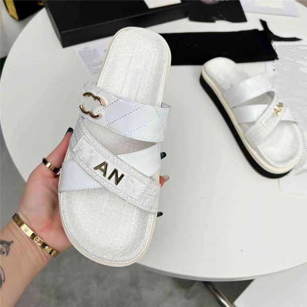 chanalShoes Design Sandals Fashion Luxury Women High Heels Leather Cross Lace Up Student Casual Slippers 014-0012