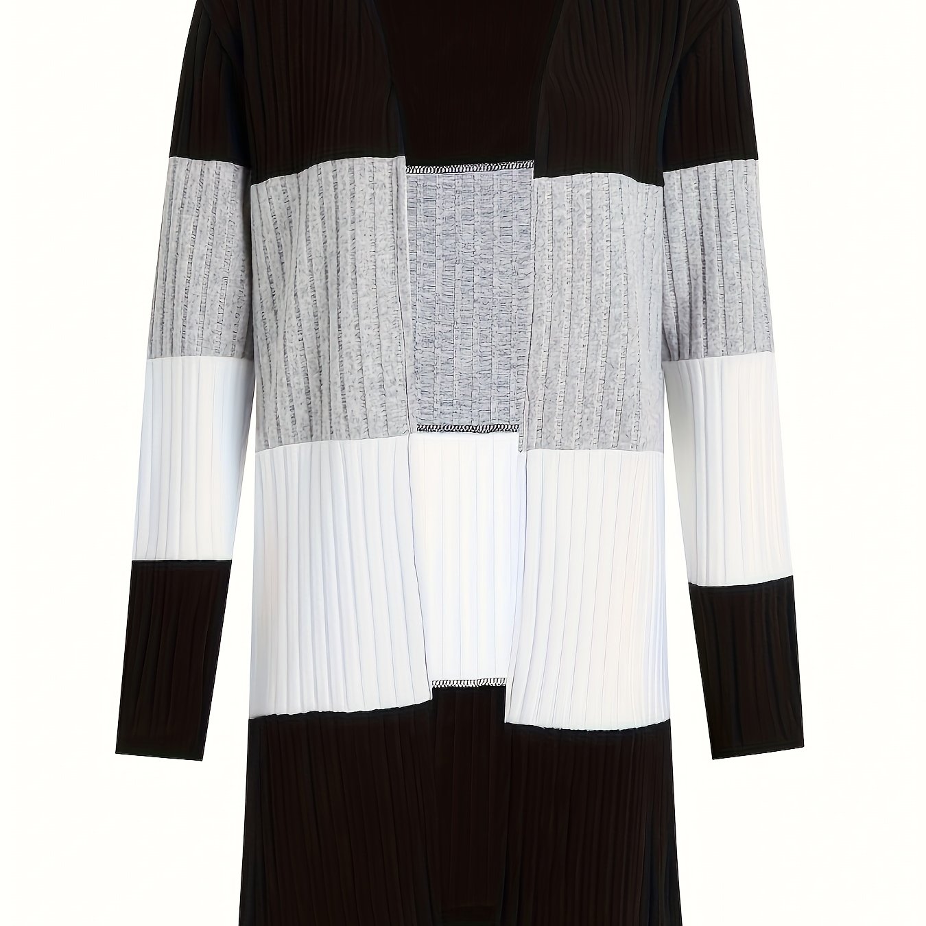 TEMU Color Block Open Front Cardigan, Versatile Long Sleeve Knit Outwear For Spring & Fall, Women's Clothing