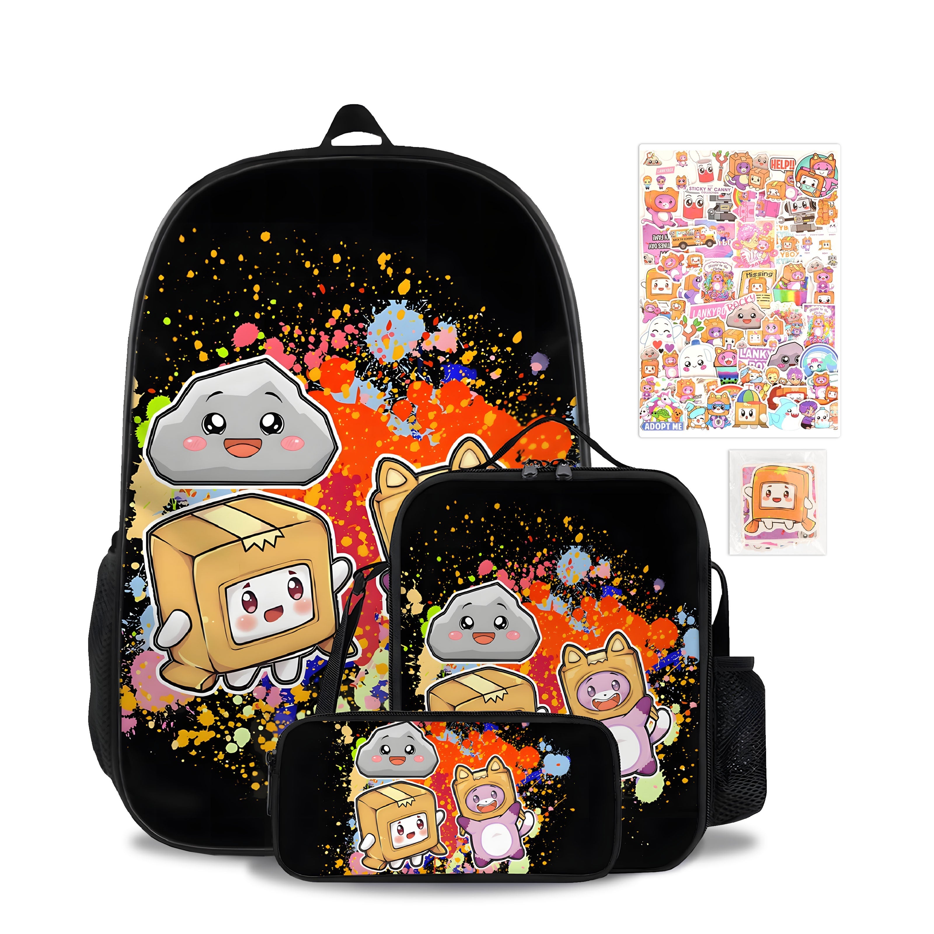 TEMU Sets Of 4 Cartoon Video Game Backpack With Stickers, Boys Girls Adjustable Shoulder Strap Funny Print School Backpack With Insulated Lunch Bag,