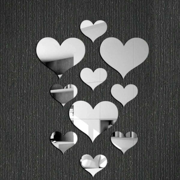 10Pcs-Set Durable Love Heart Stickers Wall Sticker Mirror Mural 3D Decal Simple DIY Decorative Removable Paster Home Decoration Y240730