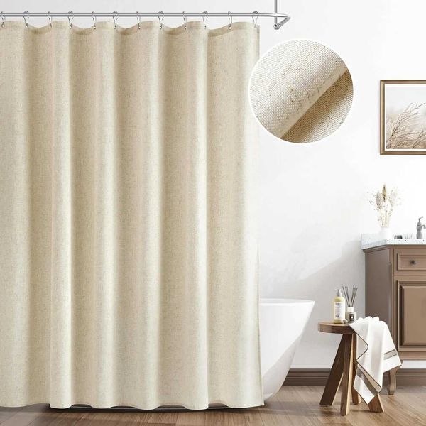 Thick Faux Linen Shower Curtain Waterproof Bathroom Bath Curtains Luxury Bathtub Bathing Cover Weighted Fabric with Hooks M240824
