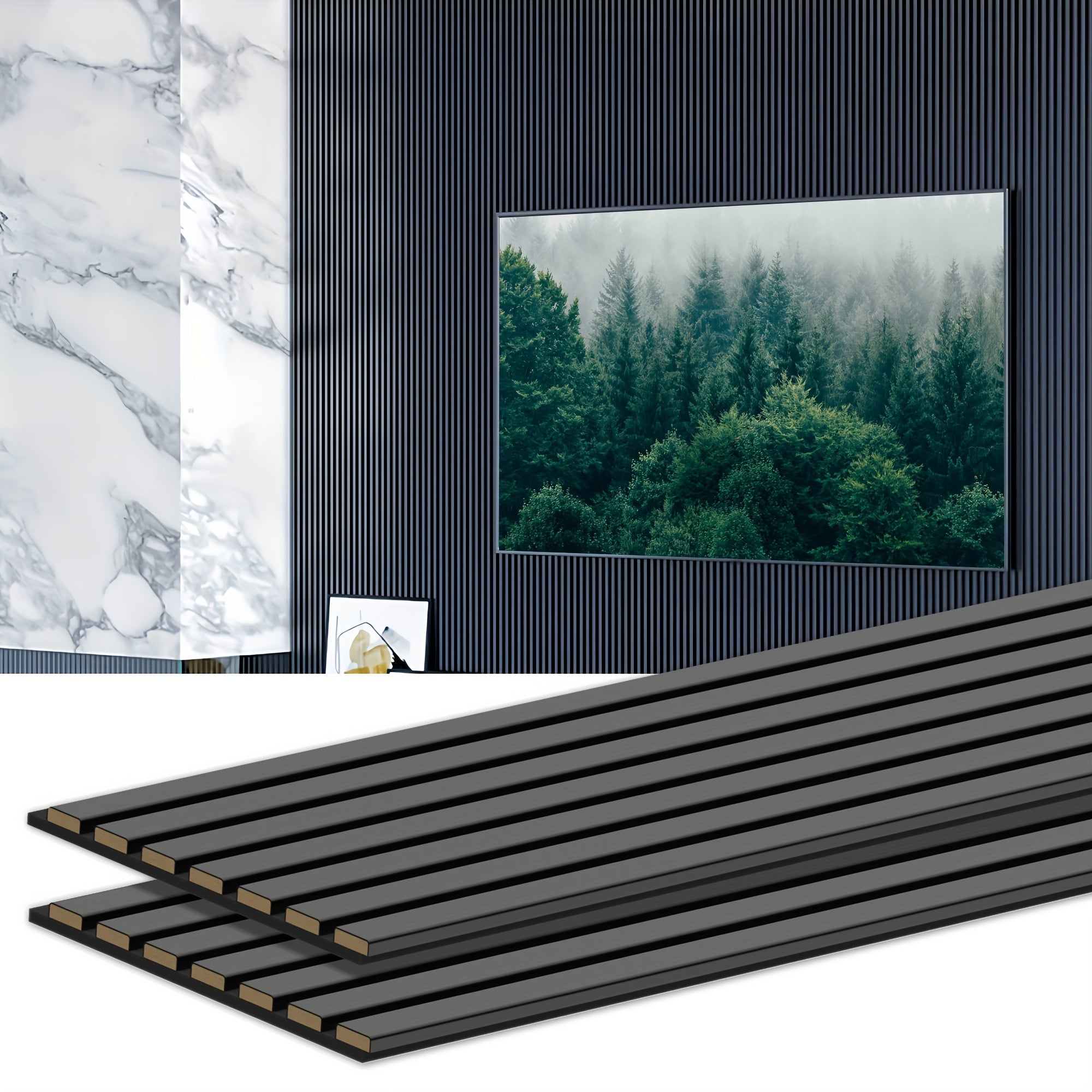 TEMU 2pcs 94.5"×11" Wood Panels For Wall And Ceiling, Wall Panels For Interior Wall Decor, 3d Fluted Sound Absorbing Panel-wood Slat Wall Panel