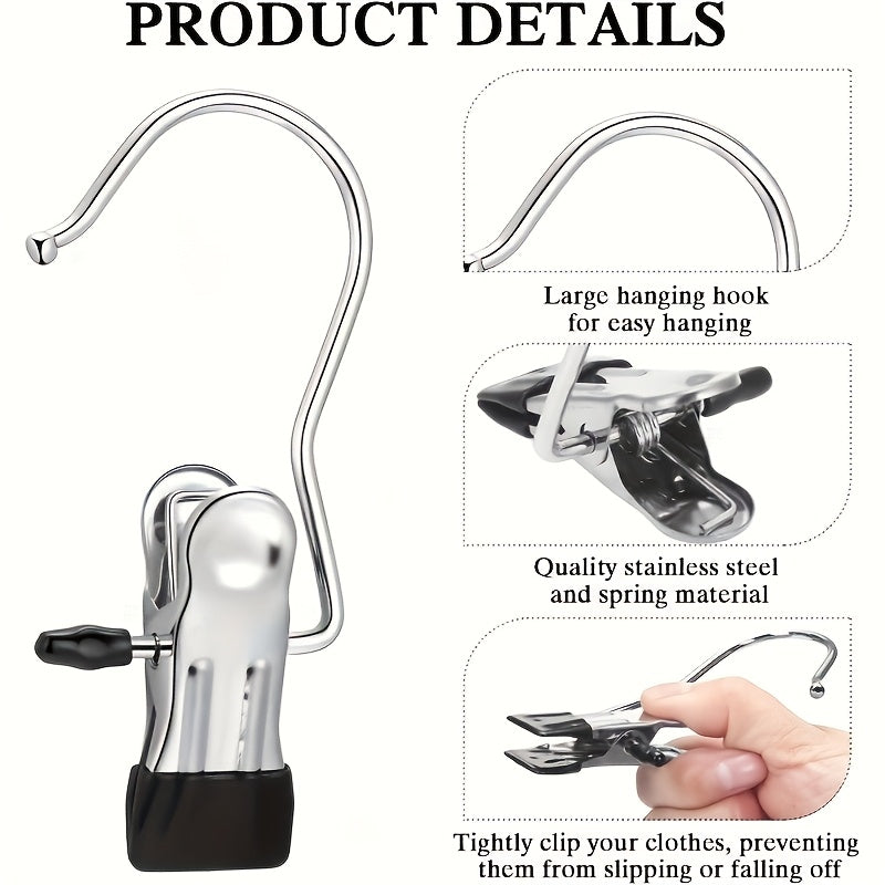 TEMU 35pcs Of Stainless Steel Clothespins With Rotating Hooks, Space Saving Hooks, Suitable For Boots, Socks, Towels, And Handbags, Durable Personal