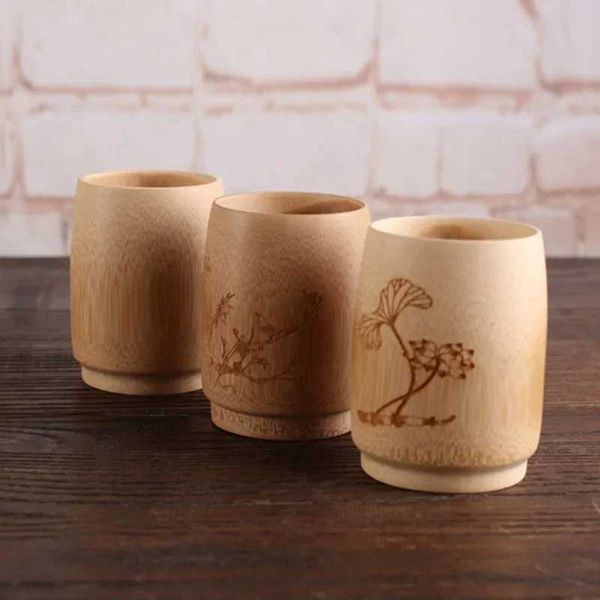 1PC Japan Style Natural Bamboo Carved Water Cup Tea Beer Coffee Ju Drinking g Handmade Wooden Cup Z250117