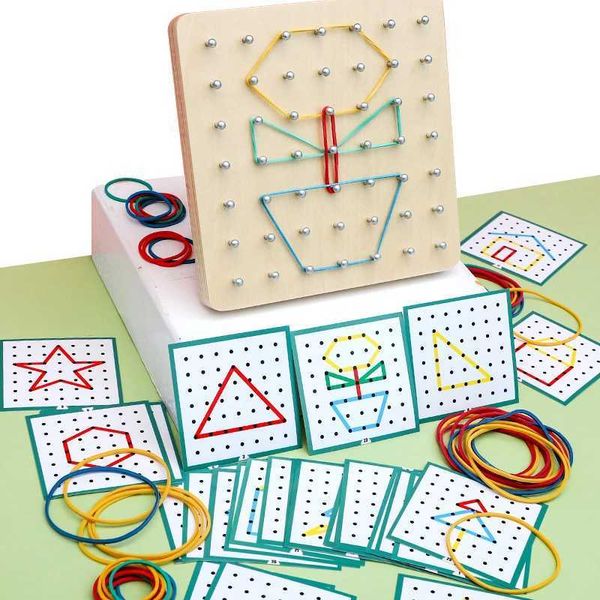 Wooden Geometry Puzzle Nail Board Graphics Geometric Creative Math Montessori Toy for Childrens Early Education Z250116