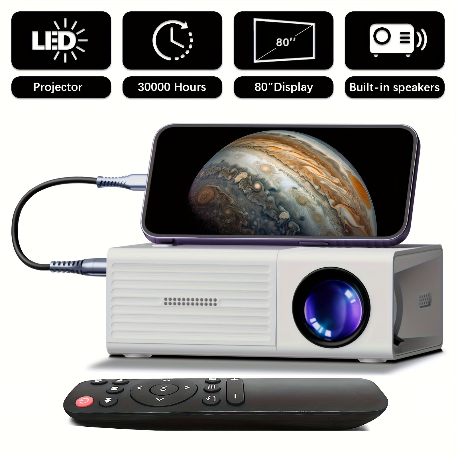 TEMU Portable Projector, Support 1080p, Usb Connection, Remote Control - Compatible With Smartphones, Tablets, Laptops, Tv Sticks And Usb Drives,