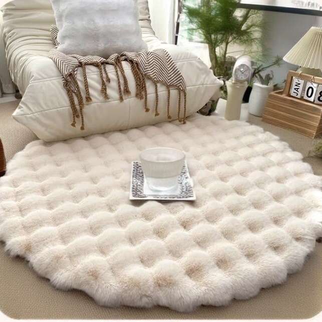 Cream style round plush carpet, bubble rabbit hair, living room sofa, combing clothes, dressing room, makeup stool mat