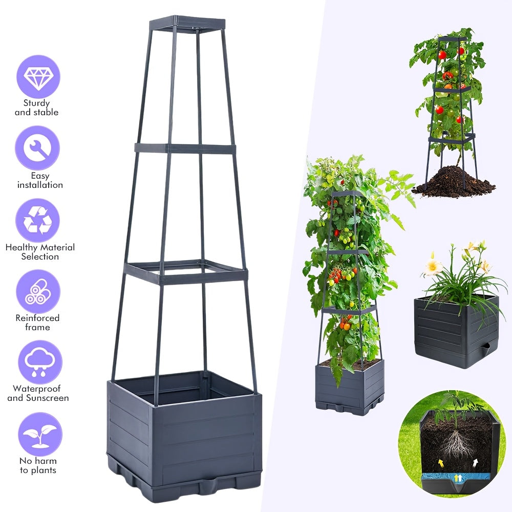 TEMU 1 Pc New Self-watering Tomato Planter Box With Trellis, Raised Garden Bed For Climbing Plants, Vegetables, Vines & Flowers, Outdoor Indoor Patio
