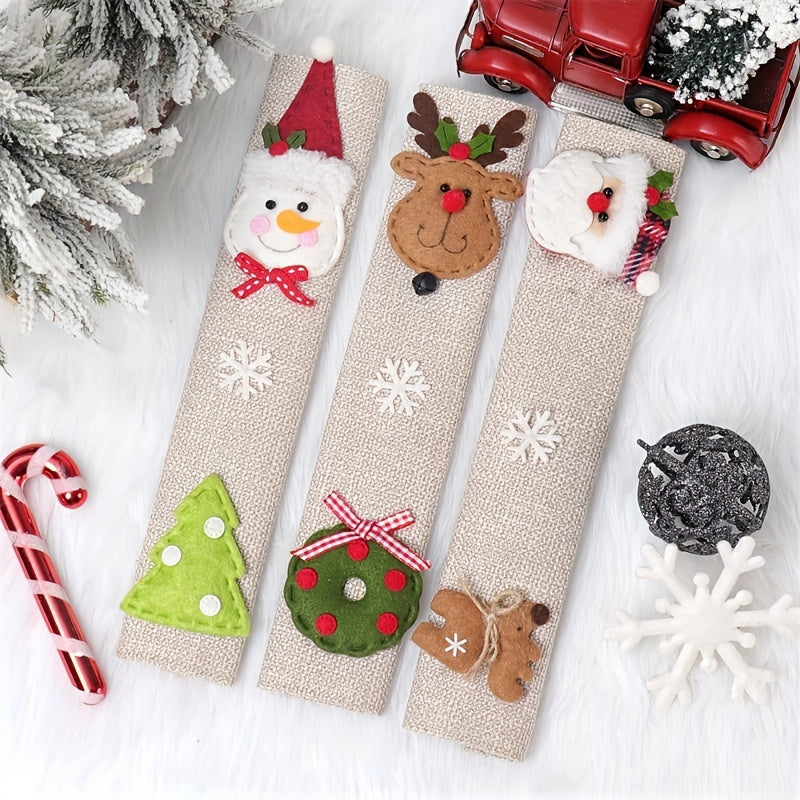 TEMU 3pcs Christmas Refrigerator , , Snowman, , Polyester For Appliances, No Battery Needed