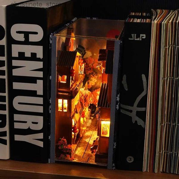 ArchitectureDIY House DIY Book Nook Shelf Insert Kits Miniature Dollhouse with Furniture Room Box Cherry Blossoms Bookends Japanese Store T
