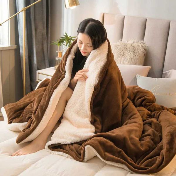 Blankets Sheepskin winter bedding solid color wool blanket thrown adult warm sofa winter blanket super soft warm down duvet cover luxury CL2