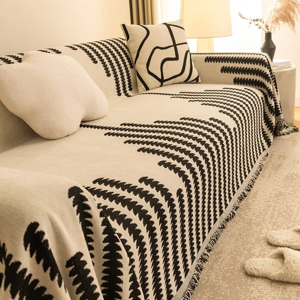 Chenille Fabric Sofa Blanket Nordic Style Universal Throw Blankets with Tassel for Living Room Four Seasons Couch Protector 240923
