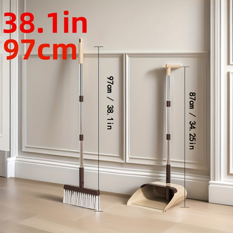 TEMU 2-in-1 Broom And Dustpan Set With Long Handle - Heavy-duty Stainless Steel, For Home, Office, School, Dorm, Shopping Mall & Supermarket Cleaning
