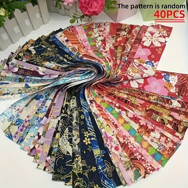 TEMU 40pcs Set, Fabric Bundle With Pre-cut Woven Strips Featuring Vibrant Floral Patterns - Suitable For Diy Sewing, Scrapbooking, Crafts Projects,