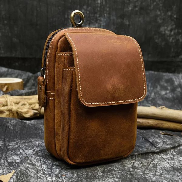 Leather Waist Bag On Belt Mobile Phone Bag Belt Pouch Leather Cellphone Pouch Fanny Pack Summer Mini Waist Bag Men Male 241223