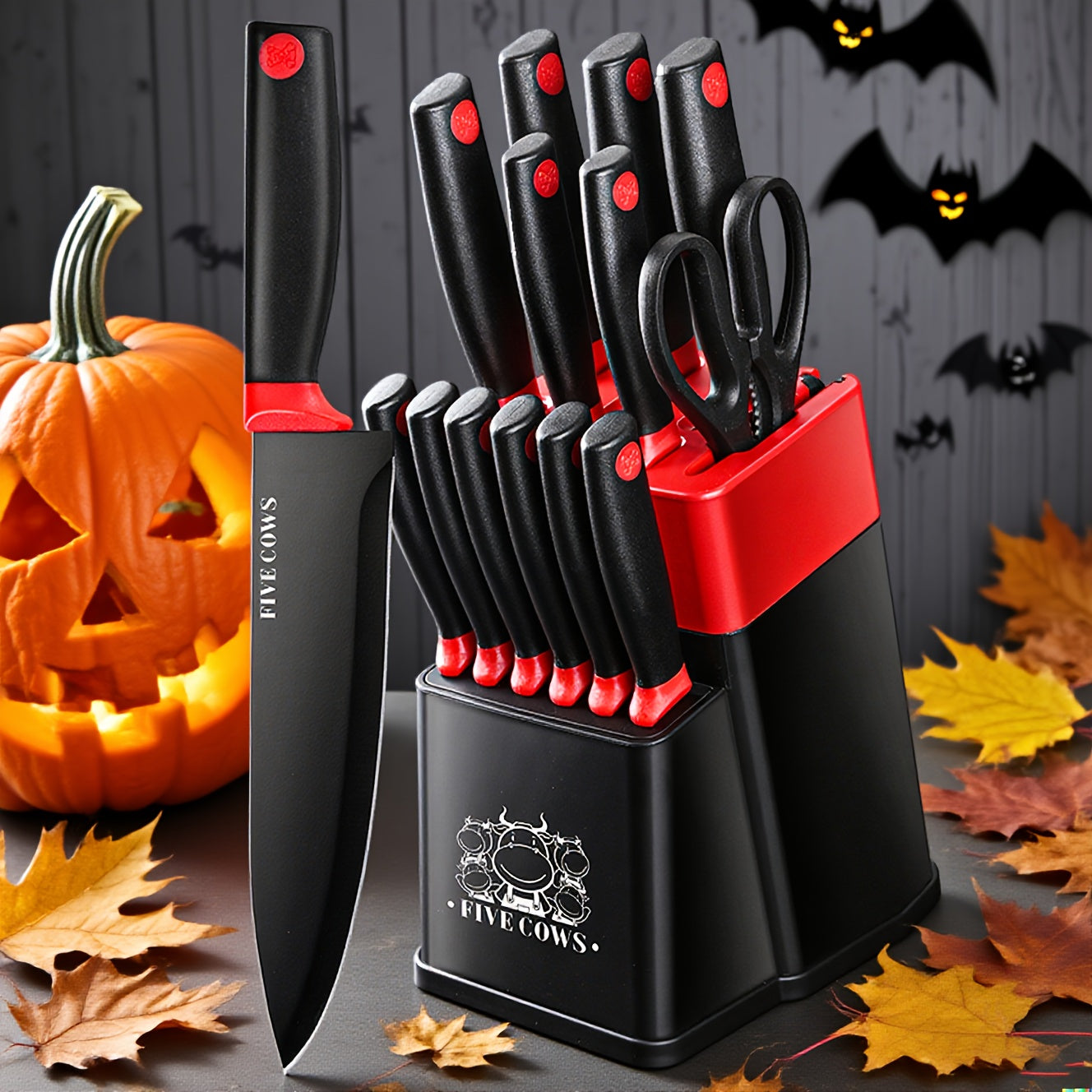 TEMU 14pcs Kitchen Knife Set, Dishwasher Washable, Anti-slip Handle With High-carbon Stainless Steel Blades, Bone And Other Knife Holders With