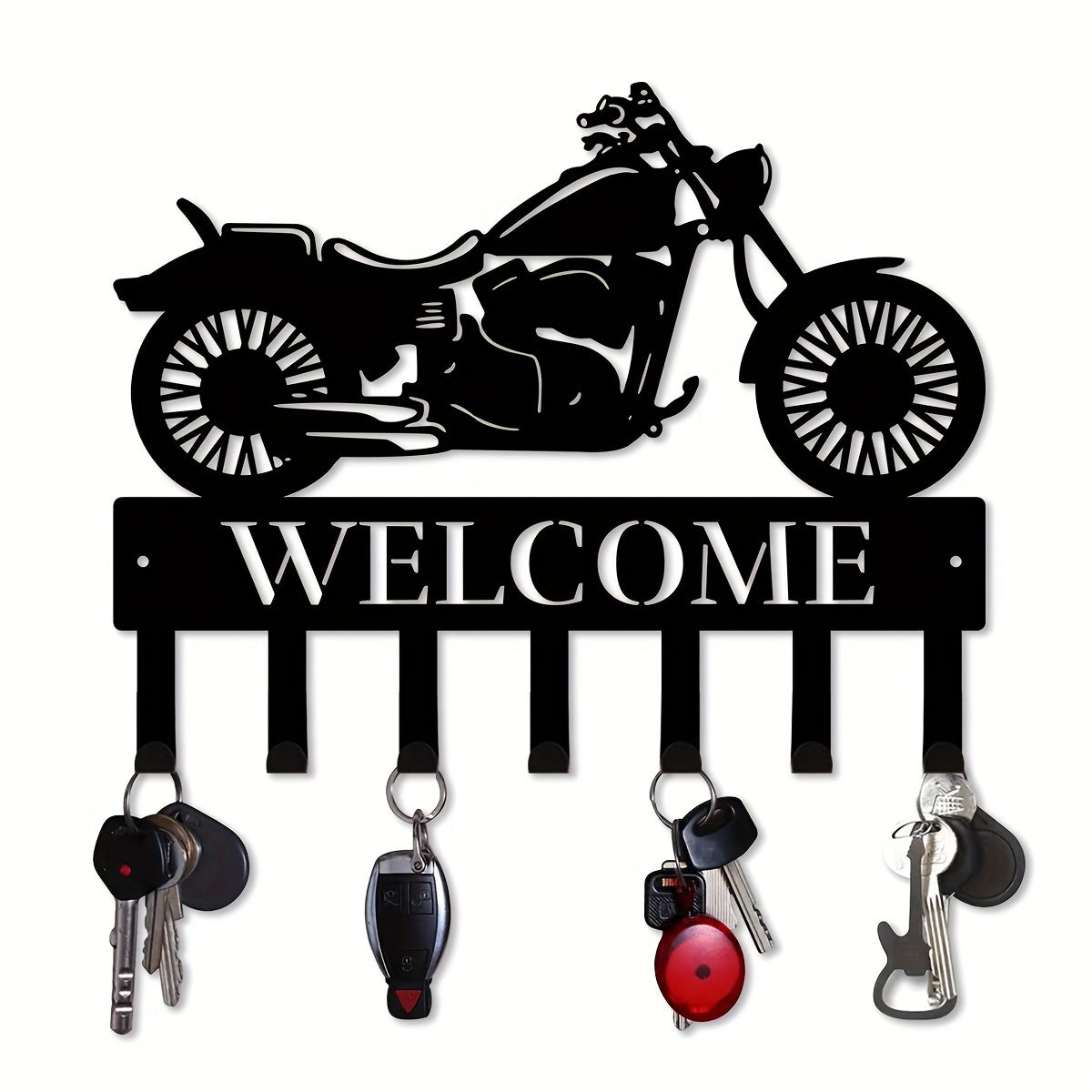 TEMU 1pc Heavy-duty Iron Motorcycle Biker Sign - Decorative Metal Wall Art With Coat Hooks For Garage, Entryway, And Home Decor - Rust-resistant,