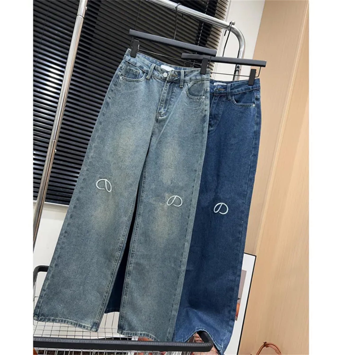 Brand Denim Embroidered Women Jeans Denim Pants Casual High Waist Straight Leg Jean Pants Luxury Designer Jeans Trousers Women Clothing