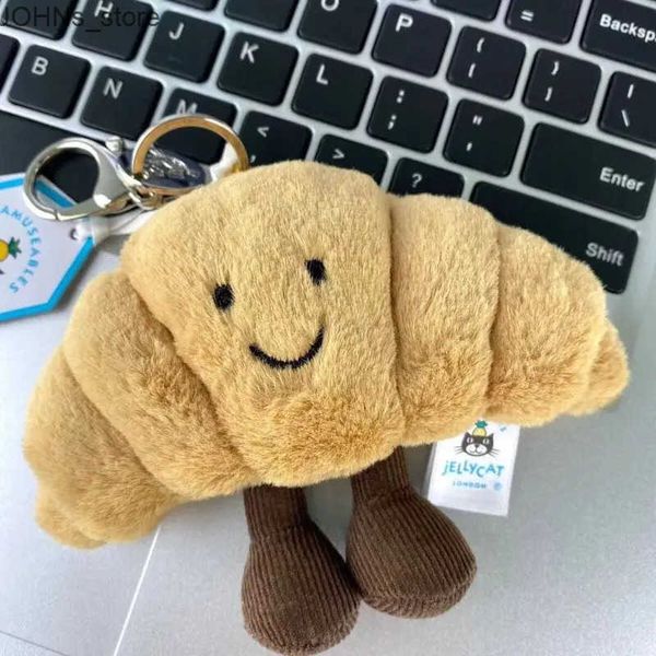 Keychains Lanyards 2024 croissant series plush decoration cute bag pendant plush cat and dog toy doll keychain doll gift H25110