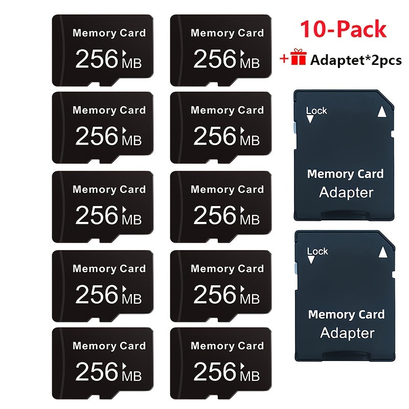 TEMU Topesel [10-pack]tf Cards 256 Mb Flash Memory Cards Transfer For Tablets, Smartphones, Dash Cameras, Cameras Includes 2 Adapters