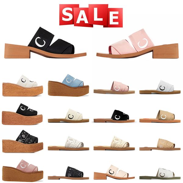 2024 Hot Designer Fur Slides Sandals Luxury Women Pink Slippers Flat Embroidered Linen High Heel Sandal Espadrille Wedge Platform Woman slid