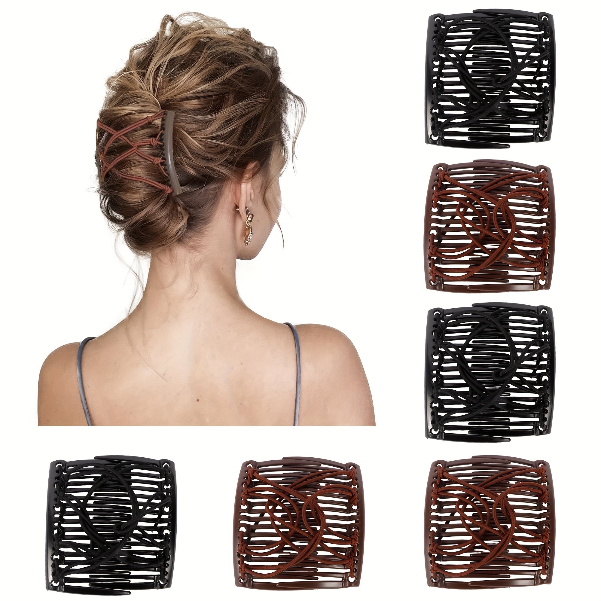 TEMU Tiras elásticas de cabello de 6 piezas, peine de cabello mágico elegante, clip de cabello fashion para peinados descuidados, inserto de cabello