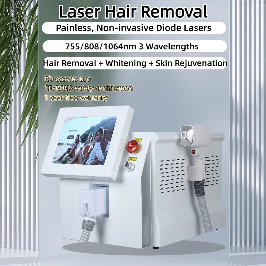 Portable Mini 808nm Diode Laser Permanent Rapid Hair Removal and Painless Hair Follicle Penetration Skin Regeneration Devic 3 wavelength