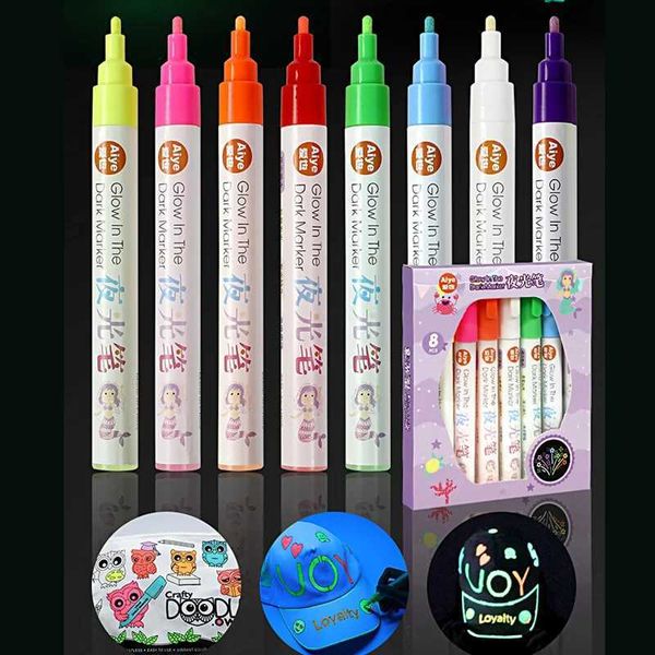 Markers 8 Colors Glow in The Dark Paint Markers Set DIY Glowing PenStudent Graffiti Shining Highlighter Pen Write on Fabric Wood Rubber S249